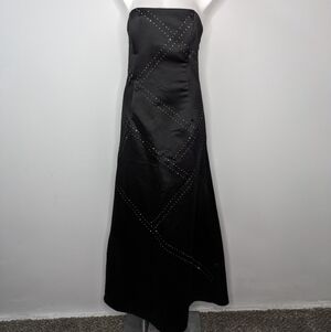 Vintage Jessica McClintock black silver gem strapless evening gown 12